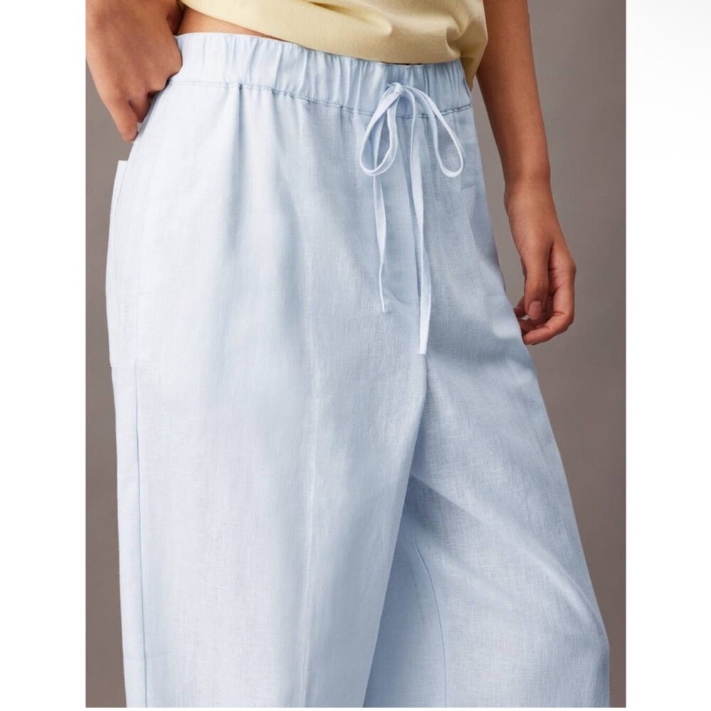 Calvin Klein Women’s Pale Blue Drawstring Wide-Leg Pants